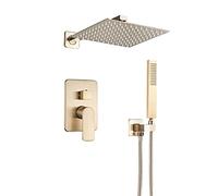Shower System, Rain Shower System with 8-16 Inch Shower Head and Handheld Bathroom Wall Mounted Brushed Golden Shower Set Contain Shower Faucet Mixer and Brush Gold Trim Kit (One Color 2 Way 8 Inch)