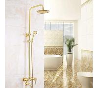 Shower System Retro Gold Copper Bathroom Shower Set European Hand-Held Shower System Round Top Sprühbooster Nozzle Tap Function And Cold Water Delicately Carved Shower
