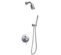 Shower System Round Rainfall Shower Head System with Handheld Combo Set, Wall Mounted Shower Faucet Set Complete with Brass Valve and Trim Kit,Black