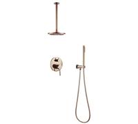 Shower System Set Bathroom Faucet Mixer Diverter Tap Brass Ceiling Or Wall Arm Handheld Spray with 8-16" Rian Head(Brushed)