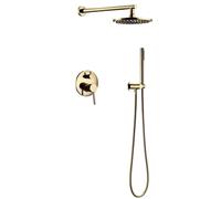 Shower System Set Bathroom Faucet Mixer Diverter Tap Brass Ceiling Or Wall Arm Handheld Spray with 8-16" Rian Head(Antique)