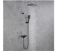 Shower System, Shower Faucet Set Wall Mounted Shower Combo Set High Pressure Rain Mixer Combo Set with Bathtub Spout, 12 inches Rectangle Rain Shower Head, 2 Modes Handheld Shower,Black Chrome