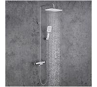 Shower System, Shower Faucet Set Wall Mounted Shower Combo Set High Pressure Rain Mixer Combo Set with Bathtub Spout, 12 inches Rectangle Rain Shower Head, 2 Modes Handheld Shower,Black Chrome