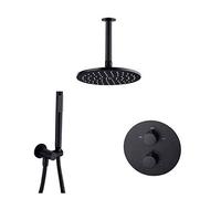 Shower System,Thermostatic Brass Black Luxury Bathroom Rain Mixer Shower Combo Set with 8-12" Round Shower Head and Handheld Shower,Ceiling Mounted Shower Set,12 Inch,12 inch