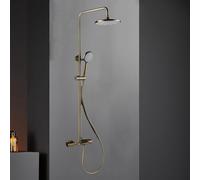 Shower System Thermostatic Set, Rain Shower Head With Handheld Spray Gold, Rain Shower System Faucet Set, Refined Copper Main Body, Ceramic Core Valve, Home Bathrooms And Commercial Spaces Round