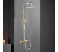 Shower System Thermostatic Set, Rain Shower Head With Handheld Spray Gold, Rain Shower System Faucet Set, Refined Copper Main Body, Ceramic Core Valve, Home Bathrooms And Commercial Spaces Square