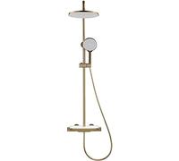 Shower System Thermostatic Shower Faucet Set 10 inches Shower Combo Set Wall Mounted Rain Mixer Combo Set with Waterfall Tub Spout, Round Rain Shower Head, 3 Modes Handheld Shower,Chrome,Chrome