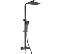 Shower System Thermostatic Shower Mixer Set Wall Mounted Matte Black Anti Scald Shower Combo Set with 29 × 19 cm Rainfall Shower Head and Adjustable Hand Shower Exposed Shower Colu
