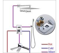 Shower system Wall Mount Rainfall Shower Faucet Set Chrome Concealed Bathroom Faucets System 16'' Head with Swivel Tub Spout Mixer Tap,12 inch 3 ways B