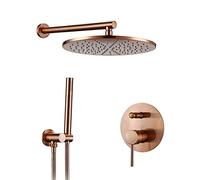 Shower System, Wall Mounted Brushed Rose Gold Brass Diverter Mixer Bathroom Shower Taps Set with 8-12 Inch Round Rainfall Shower Head and Handheld Shower, Luxury Shower Set,8 inch