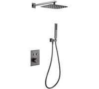 Shower System, Wall Mounted Gun Grey Thermostatic Concealed Bathroom Rain Mixer Shower Taps Set With 10 * 8 Inch Rainfall Shower Head And Handheld Shower, Luxury Shower Set,C ()