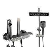 Shower System Wall-Mounted Rainfall Shower System Thermostatic Shower Faucet Set, Piano Keys 4 Functions with 8" Rainfall Shower Head Combo,A-82