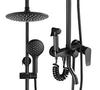 Shower System Wall Mounted Shower Faucet Set for Bathroom Brass Luxury High Pressure Shower Head Hand Held Spray Shower Trim Included (Square 4 Functions)(Round,4 Functions)