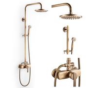 Shower System with Tap Antique Brass Complete Set Retro Globe Shower Set Complete Shower Set Shower Set 8" Rain Shower Set Adjustable Hand Shower Height 70-120cm