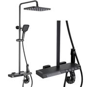 Shower System with Waist Spray, Thermostatic Shower Set, Piano Key Shower System with LED Digital Display, 5-Function Square Shower Mixer Set, with Waterfall Bathtub Faucet, Spray Gun (Black)