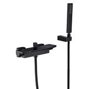 Shower Taps, Wall Mounted Brass Matte Black Waterfall Tub Taps Bath Double Open Double Control Bathtub Faucets with Handheld Shower, Luxury Shower Set,A