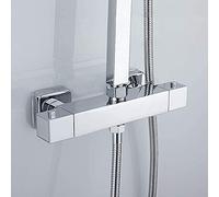 Shower Thermostat Shower Mixer Water Tap Shower Thermostat with 38 °C Safety Button with G 3/4 Top and G 1/2 Bottom Spout Connection Made of Brass Chrome-Plated Square