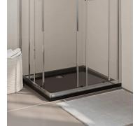 Shower Tray, ABS Rectangular, Black, 80 x 90 cm, Fibreglass Reinforced, Low Threshold, Flat and Ground Level, Includes Seal and Mounting for Barrier-Free Shower in the Bathroom