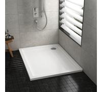 Shower Tray Rectangular Pearlstone 1000 x 800mm Gloss White Slimline 40mm Stone Resin Base + 90mm Free Waste