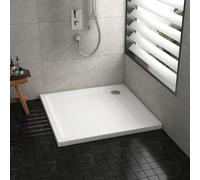 Shower Tray Square Pearlstone 760 x 760mm Gloss White Slimline 40mm Stone Resin Base + 90mm Free Waste