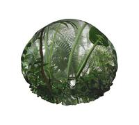 Shower Tropical Rainforest Jungle Scene Print Cap For Women Reusable Waterproof, Double Layered Shower Hair Cap With Elastic Strap,One Size