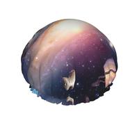 Shower Universe Planet Print Cap For Women Reusable Waterproof, Double Layered Shower Hair Cap With Elastic Strap,One Size