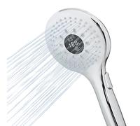 Shower Water Monitor & Digital Timer - Flow Meter, Temperature Display, Self-Powered Water & Energy Saving for Bathroom & Caravan - LOWENERGIE (Round)