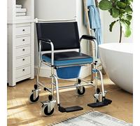 HOMCOM Shower Wheelchair, Commode Wheeled Chair with Padded Seat, Backrest