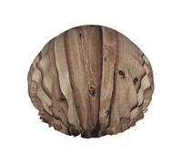 Shower Wood Grain Print Cap For Women Reusable Waterproof, Double Layered Shower Hair Cap With Elastic Strap,One Size
