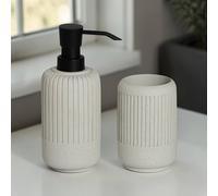 Showerdrape Alexandria 2 Piece Bathroom Accessory Set - Soap Dispenser & Tumbler in Stone Showerdrape Stone