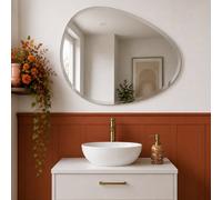 Showerdrape Angel Pebble Asymmetrical Wall Mounted Frameless Bevelled Edge Bathroom Mirror 70 X 50Cm