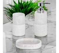 Showerdrape Bianco Frost Onyx White Striped 3 Piece Bathroom Accessory Set
