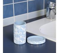 Showerdrape Buttercup Blue Floral Bathroom Accessory Set - Soap Dish & Tumbler in Light Blue Showerdrape Light Blue