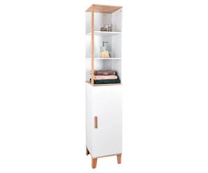 Showerdrape Catania Bamboo/White Tall Bathroom Cabinet with Display Shelves