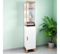 Showerdrape Catania Matt White & Bamboo Tall Bathroom Cabinet with Display Shelves