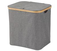 Showerdrape Cotswold Polyester Grey Laundry Hamper With Lid With A Neat Bamboo Rim, 56 Litre, Sturdy Laundry Baskets For Bedrooms, Tall Laundry Bin With Lid, 42cm (h) x 40.5cm (w) x 33cm (d)