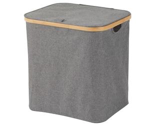 Showerdrape Cotswold Polyester Grey Laundry Hamper With Lid With A Neat Bamboo Rim, 56 Litre, Sturdy Laundry Baskets For Bedrooms, Tall Laundry Bin With Lid, 42cm (h) x 40.5cm (w) x 33cm (d)