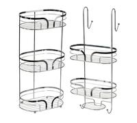 Showerdrape Dante Freestanding Floor Caddy & 2 Tier Over Door Hook Shower Caddy in Silver Showerdrape Silver