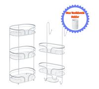 Showerdrape Dante Freestanding Floor Caddy & 2 Tier Over Door Hook Shower Caddy in White Showerdrape White