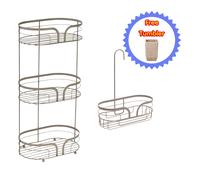 Showerdrape Dante Sage Green Freestanding Floor Caddy & Mini Shower Caddy in Beige Showerdrape Beige