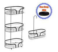 Showerdrape Dante Sage Green Freestanding Floor Caddy & Mini Shower Caddy in Black Showerdrape Black