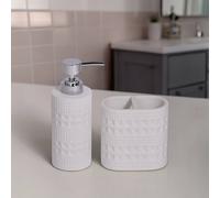 Showerdrape Maison Green/White Bathroom Accessory Set- Soap Dispenser & Toothbrush in White Showerdrape White