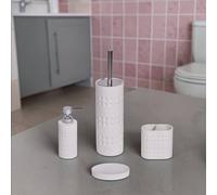 Showerdrape Maison Soft Green or White Shimmer 4 Piece Bathroom Accessory Set Showerdrape White