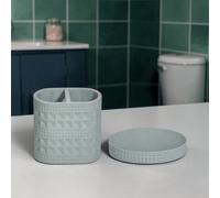Showerdrape Maison Soft Green Shimmer Bathroom Accessory Set - Soap Dish & Toothbrush Holder