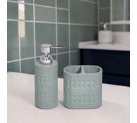 Showerdrape Maison Soft Green Shimmer Bathroom Accessory Set - Soap Dispenser & Toothbrush Holder