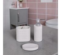 Showerdrape Maison Soft White Shimmer Bathroom Accessory Set - Soap Dish & Toothbrush Holder & Liquid Soap Dispenser