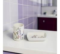 Showerdrape Meadow Wild Flowers Floral Bathroom Accessory Set- Soap Dish & Tumbler in White Showerdrape White