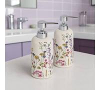 Showerdrape Meadow Wild Flowers Floral Liquid Soap Dispenser 2 Set in Off-White Showerdrape Off-White