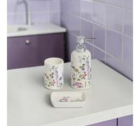 Showerdrape Meadow Wild Flowersfloral Bathroom Accessory Set - Soap Dish & Tumbler & Liquid Soap Dispenser