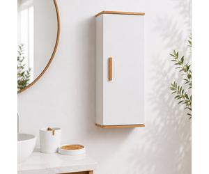 Showerdrape Nola Matt White & Bamboo Single Wall Bathroom Cabinet & 2 Piece Matching Accessory Set